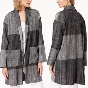 Eileen Fisher Cotton Colorblocked Jacket‎ Shawl Grey Womens Size XXS / XS